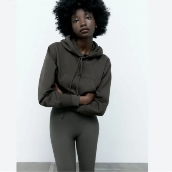 NWT ZARA BASIC CROP SWEATSHIRT GRAY - Picture 2 of 6